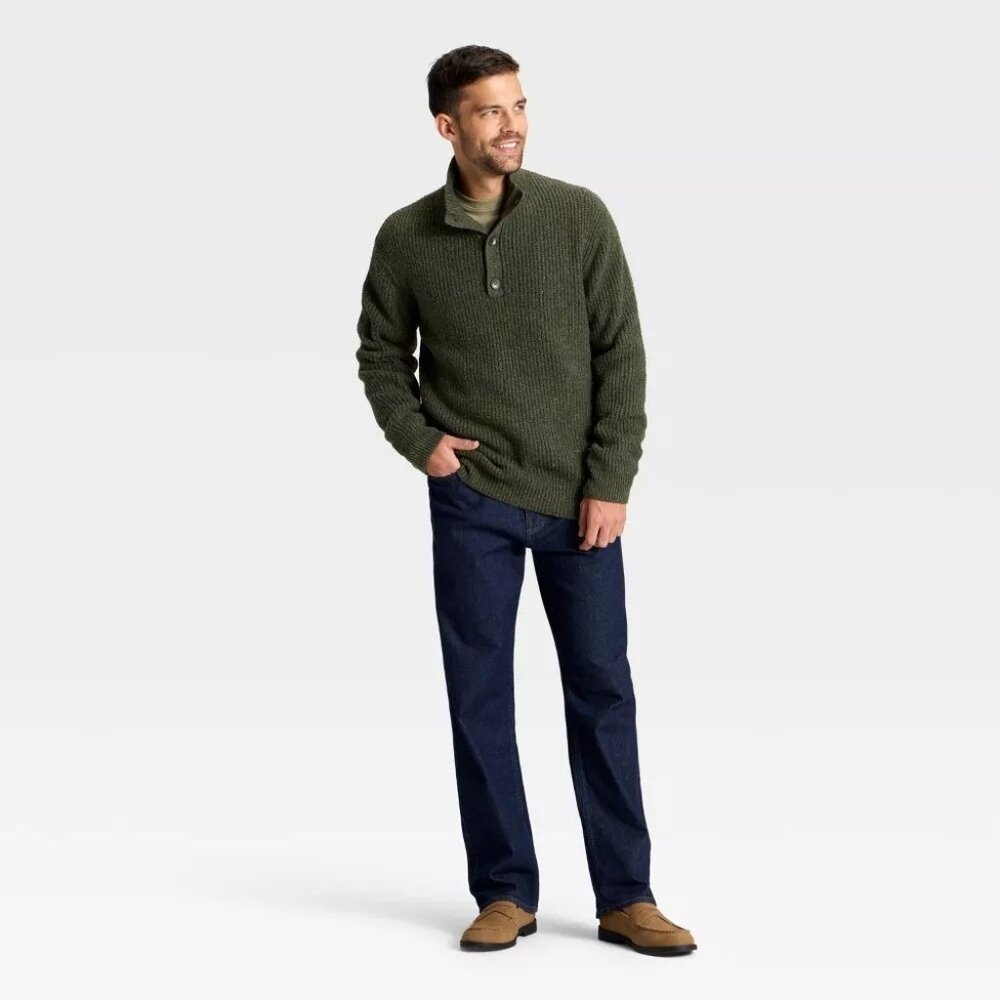 Goodfellow Olive Green Mock Neck Henley Style Pullover Sweater -- Men's XL 46/48 - Picture 3 of 6